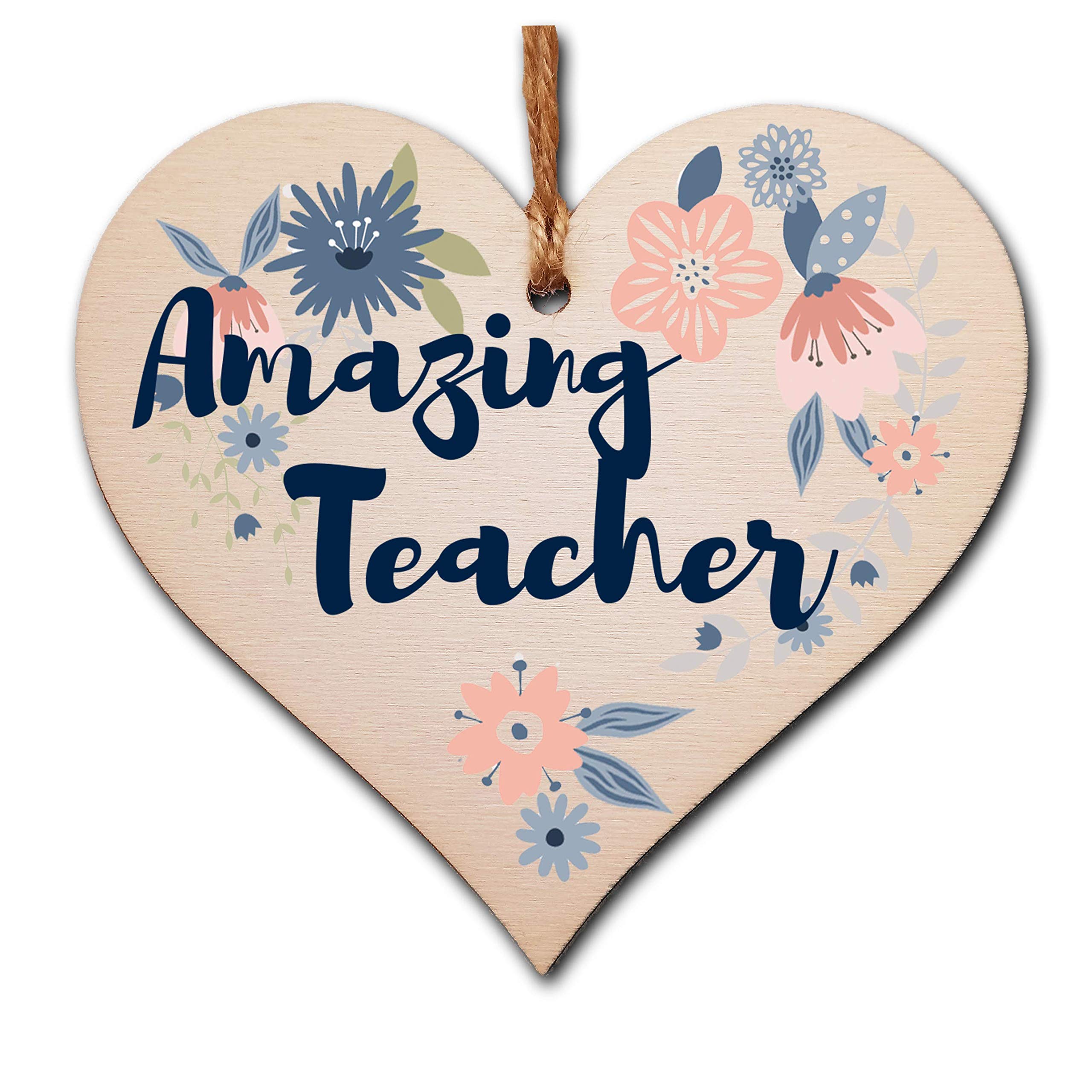 The Plum Penguin Handmade Wooden Hanging Heart Plaque Gift Amazing Teacher Thank You Special Someone Floral Style Present from child