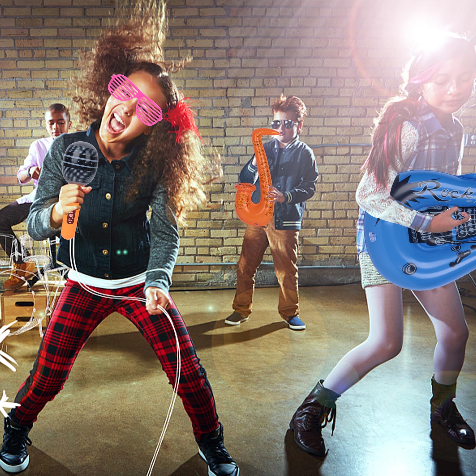 FUTUREPLUSX 18PCS Inflatable Rock Star Toy Set, Inflatable Party Props Musical Instruments for Kids Birthday 80s Party Props