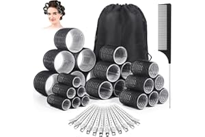 DEJIOVEY 38PCS Hair Rollers Hair Curlers, Rollers, Curlers for Long Hair Thick, Jumbo Large Medium Small Rollers Set, 12 Stainless Steel Clips and Storage Bag