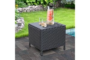 Valita Outdoor PE Wicker Side Table with Storage Patio Resin Rattan End Table Square Container for Furniture Covers, Toys and Gardening Tools Black