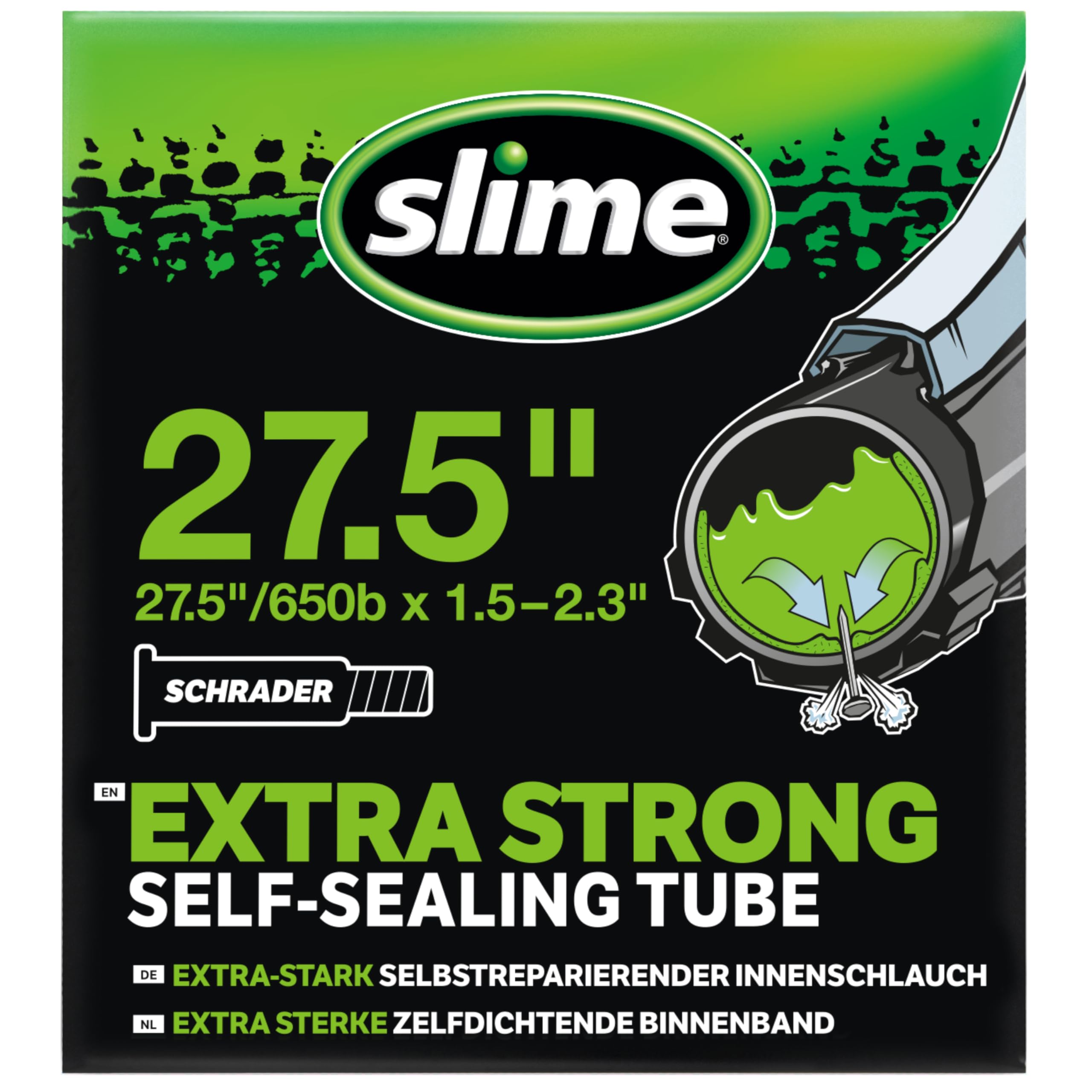Slime 30077 Bike Inner Tube with Slime Puncture Sealant, Self Sealing, Prevent and Repair, Schrader Valve, 27.5" x 1.5-2.3" — image 1