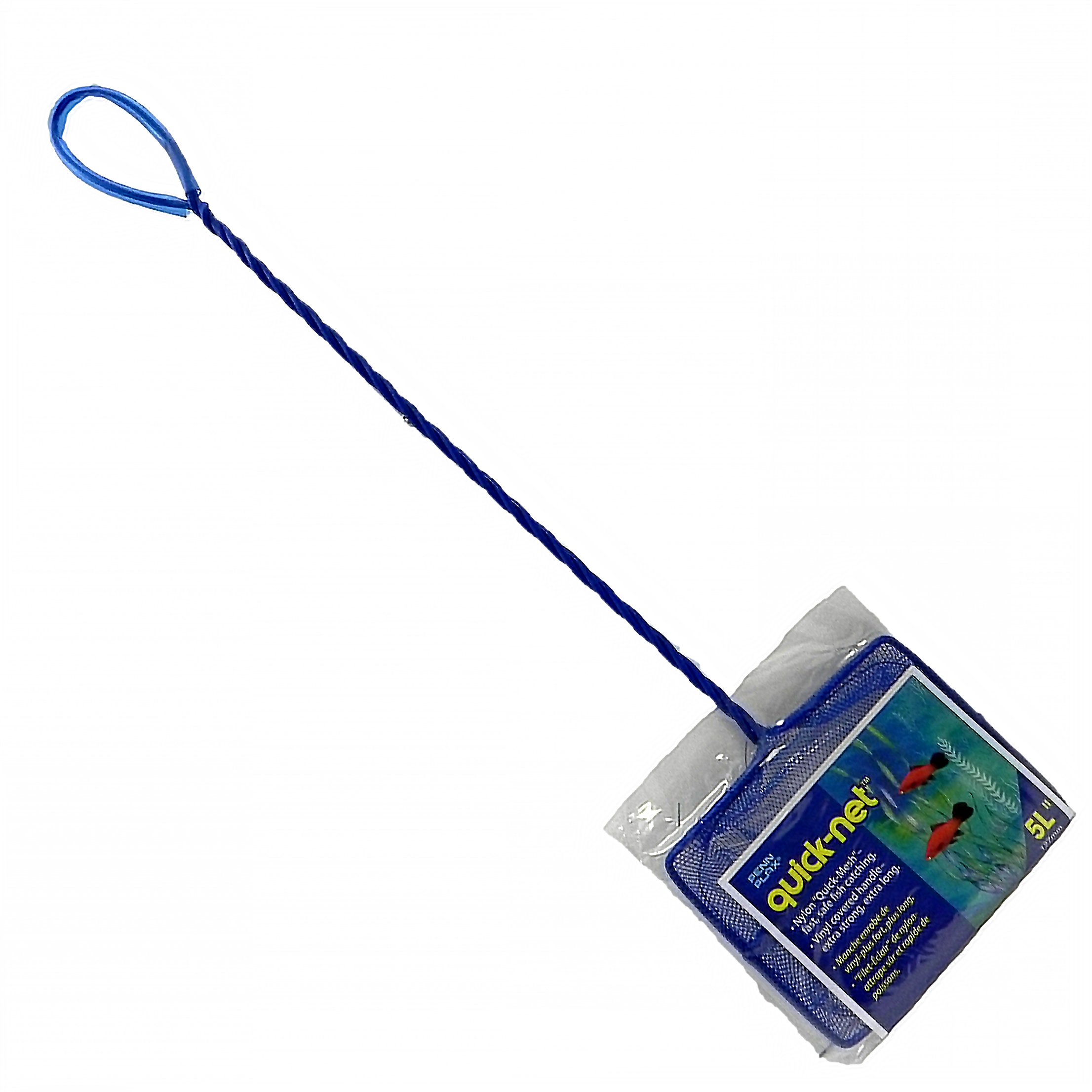 Penn-Plax Quick-Net Aquarium Fish Net – Durable, Strong, and Safe – Color May Vary (Blue or Green) – 5” x 4” Net – 16” Handle