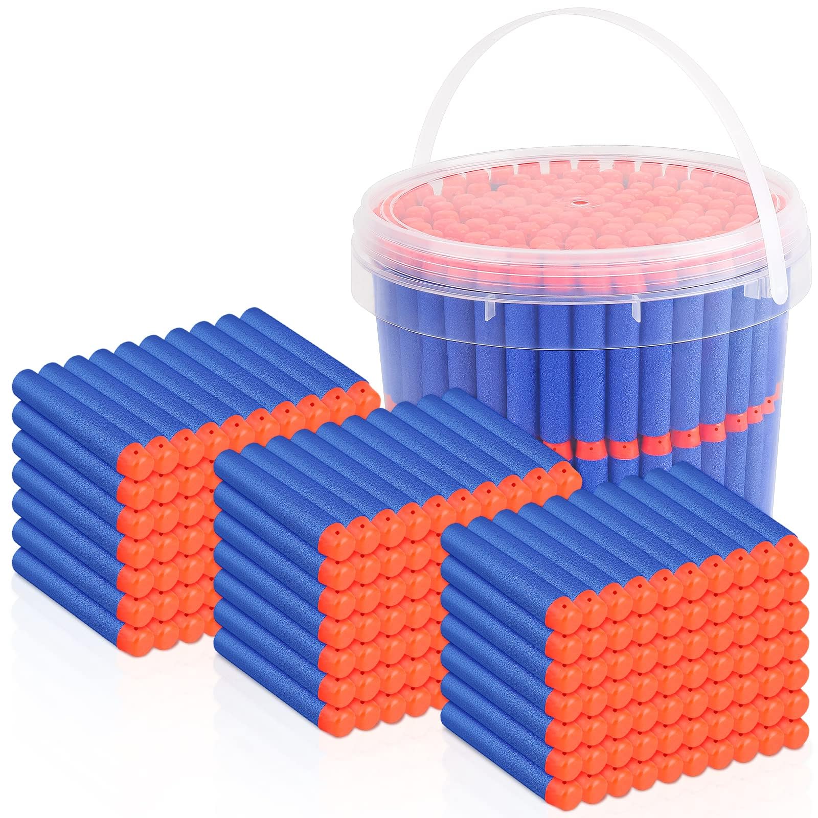 300 Refill Darts Foam Bullets fit for Nerf Gun Elite, Darts Ammunition for N-Strike Elite Series Blasters, Dart Accessories with Portable Storage Bucket, Blue