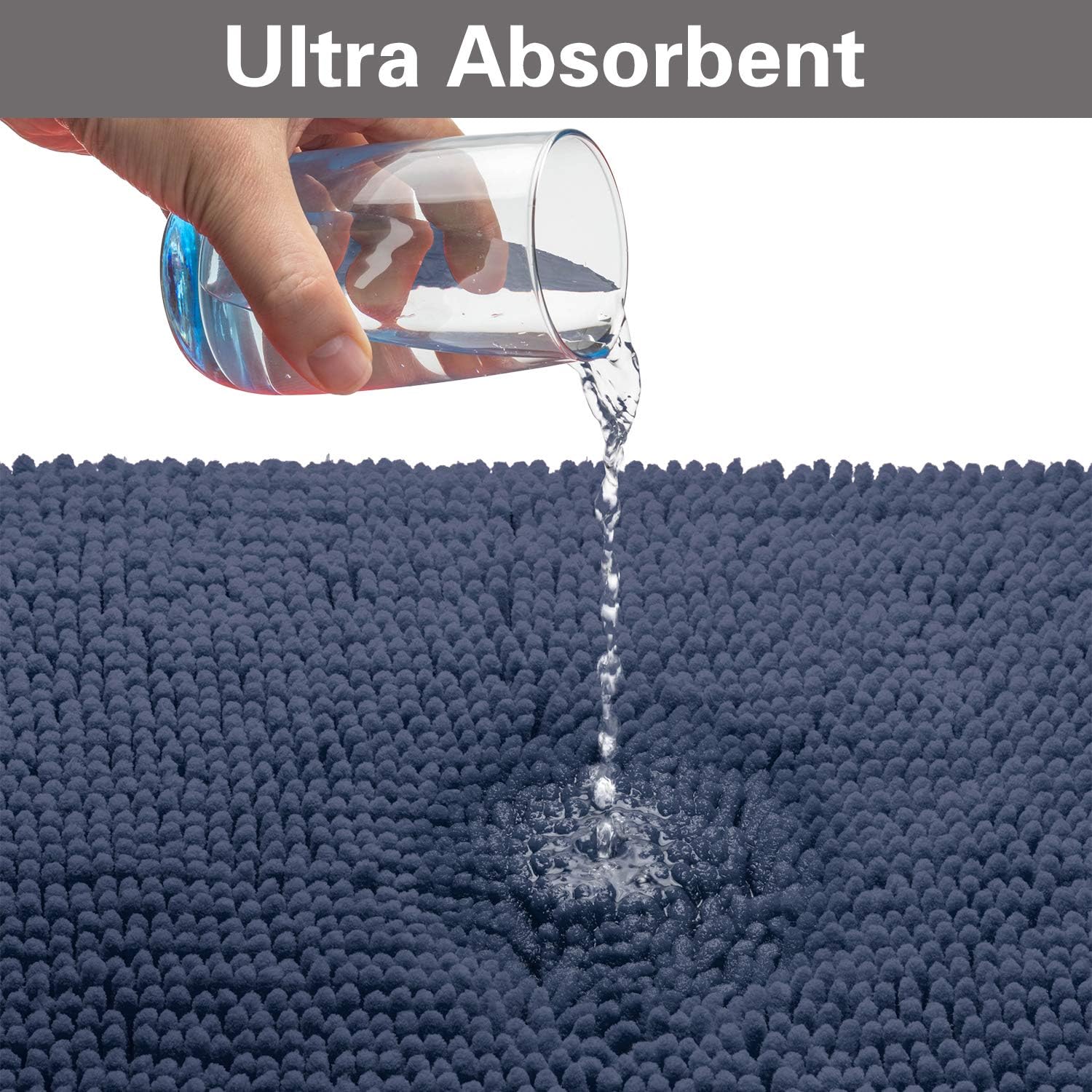 Bathroom Rugs Chenille Bath Mat Set, Soft Plush Non-Skid Shower Rug +Toilet Mat. (Blue): Kitchen & Dining