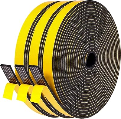 GUKOY Weather Stripping Self Adhesive Foam Tape 12mm x 3mm 15m 3 Rolls Black