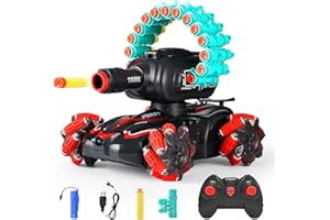 BOKSIYUR BOKSYUR Rc Car Shoot SoftBullet,Fits for Nerf,Rc Tank That Shoots,Battle ANK with Remote Control Tank That Shoots Foam Darts-Stunts,16Foam Darts- Birthday Presents ForKids 7 8 9 10 11 Year Old（red）