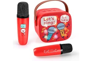 EFAILY Karaoke Machine for Kids, Portable Bluetooth Mini Karaoke,with 2 Wireless Microphones,Support TF/AUX Input/Funny Magic Voice for All Smartphones,Birthday, Family,Home Party (RED)