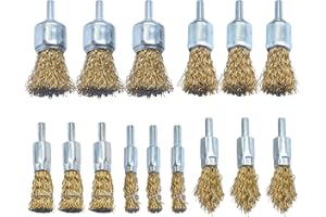 HIQALTY Brass Coated Wire End Brush Set,Wire Brush for Cleaning Rust Stripping Paint Removal Deburring,6mm Shank for Drill (15pack)