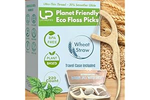LP LIVINGPRO Twin Line Biodegradable Floss Picks (220 Count) - Compostable Tooth Flossers Minty Fresh-Double Thread 2X The Clean | Bonus Travel Case | Thing Thread Glide Easy & Shred-Resistant