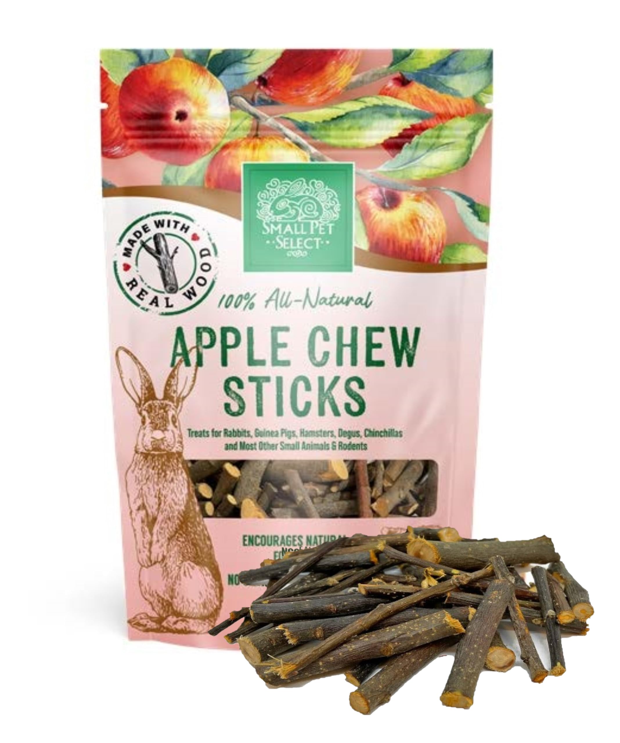 Small Pet Select Natural Apple Chew Sticks (Gnaw) for Rabbits, Guinea Pigs, Hamsters, Gerbils, Mice, Rats & Chinchillas, 80g