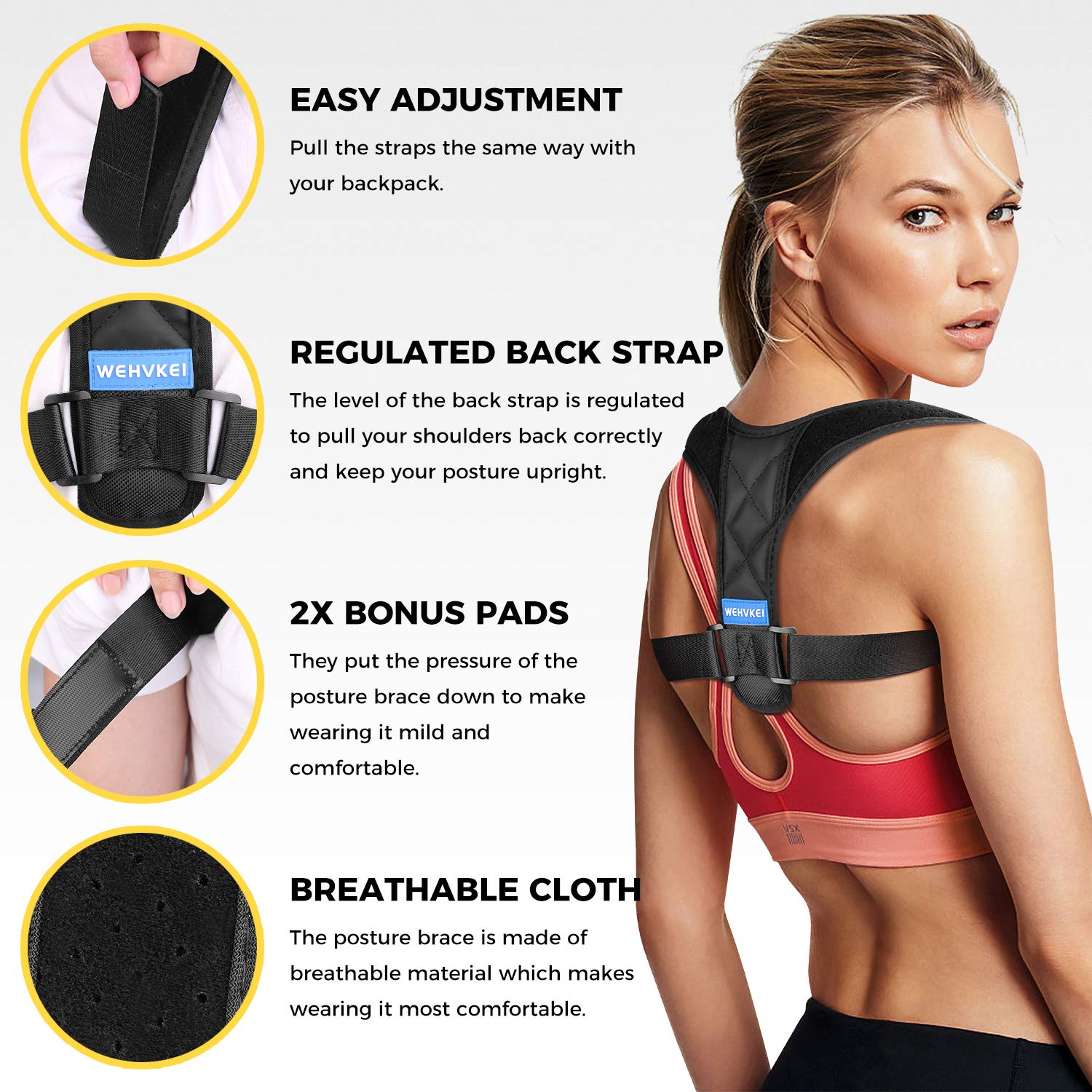 Posture Corrector Brace for Women &Men, Comfortable Better Back and Shoulder Brace Pain Relief, Back Support Belt for Slouching &Hunching, Breathable Corrects Cervical Clavicle Thoracic Support Device