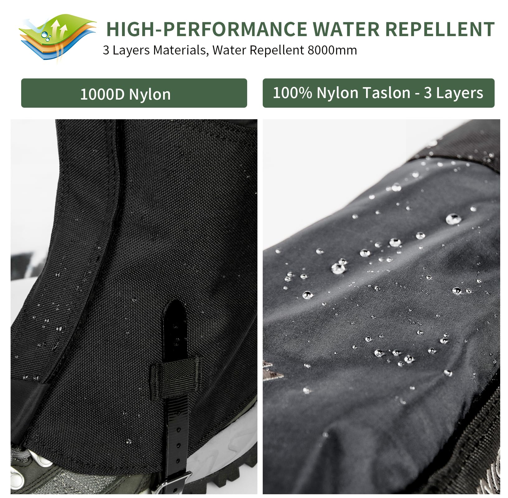 Unigear Gamaschen Outdoor Wasserdicht zum Wandern, Beinschutz Gamasche für Fahrrad Trekking Schneewandern, Verstellbar, Atmungsaktiv 2