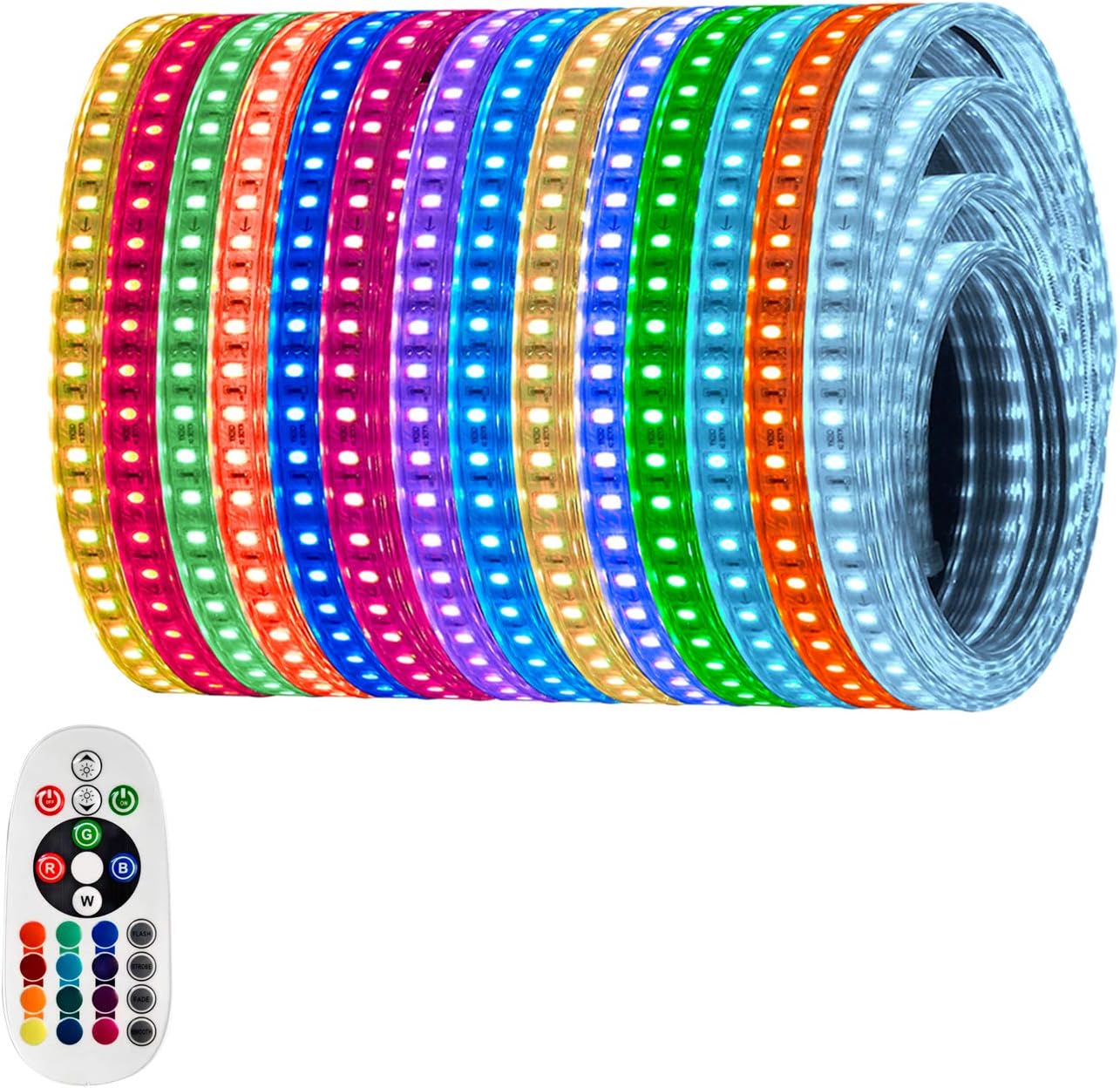 Shine Decor 82FT LED RGB Strip Lights, ETL-Listed AC110V-120V Dimmable Color Change Fairy Christmas String Lights, IP65 Waterproof Indoor Outdoor Rope Lights with Remote LED Strip Lighting(8x15.5mm)