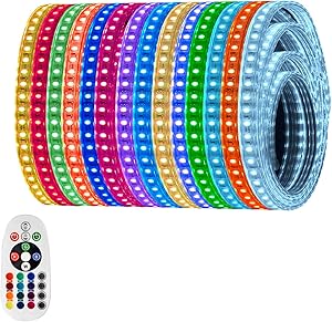Shine Decor 82FT LED RGB Strip Lights, ETL-Listed AC110V-120V Dimmable Color Change Fairy Christmas String Lights, IP65 Waterproof Indoor Outdoor Rope Lights with Remote LED Strip Lighting(8x15.5mm)