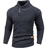 Arcciit Mens Casual Pullover Fall Winter Turtleneck Cable Knit v Neck Fisherman Waffle Sweater