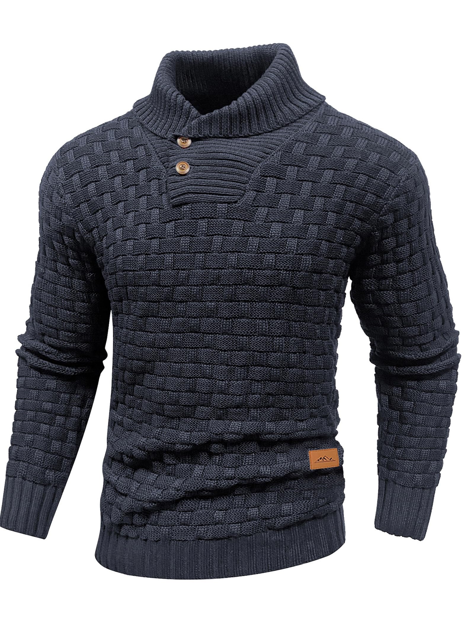 Arcciit Mens Casual Pullover Fall Winter Turtleneck Cable Knit v Neck Fisherman Waffle Sweater Image