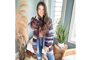 Mary Maxim Granny Pop Crochet Sweater Kit, Includes Prism Yarn, Color Rain Shower and Pattern, This Crochet Cardigan Kit Crea