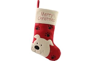 WEWILL 18’’ Dog Felt Christmas Stockings Paws Embroidered for Pets Puppy Red Xmas Stocking Gift Bag Cuff Lovely Home Holiday Decoration