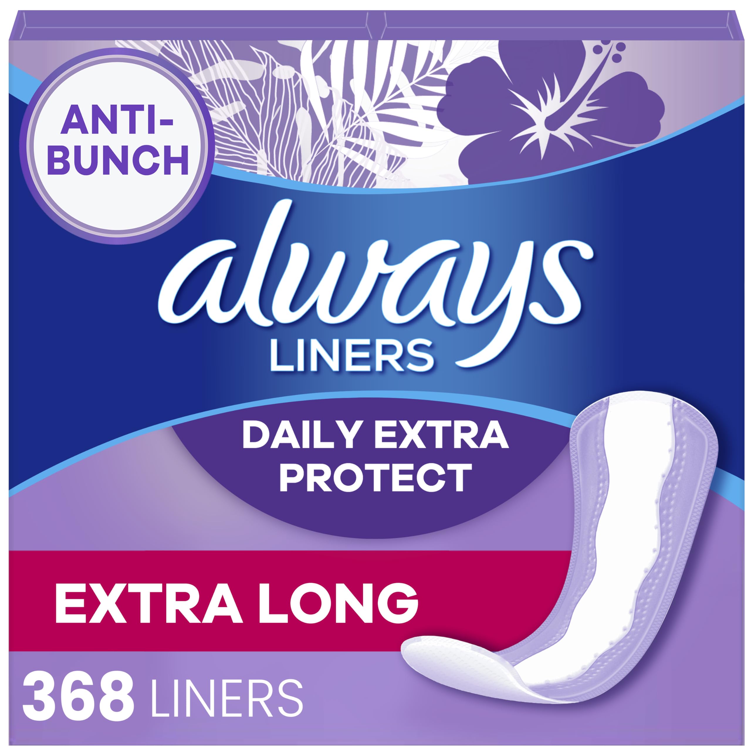 Photo 1 of Always Daily Extra Protect Liners, Extra Long Length, Unscented Panty Liners, 368 Count (4 Packs of 92)