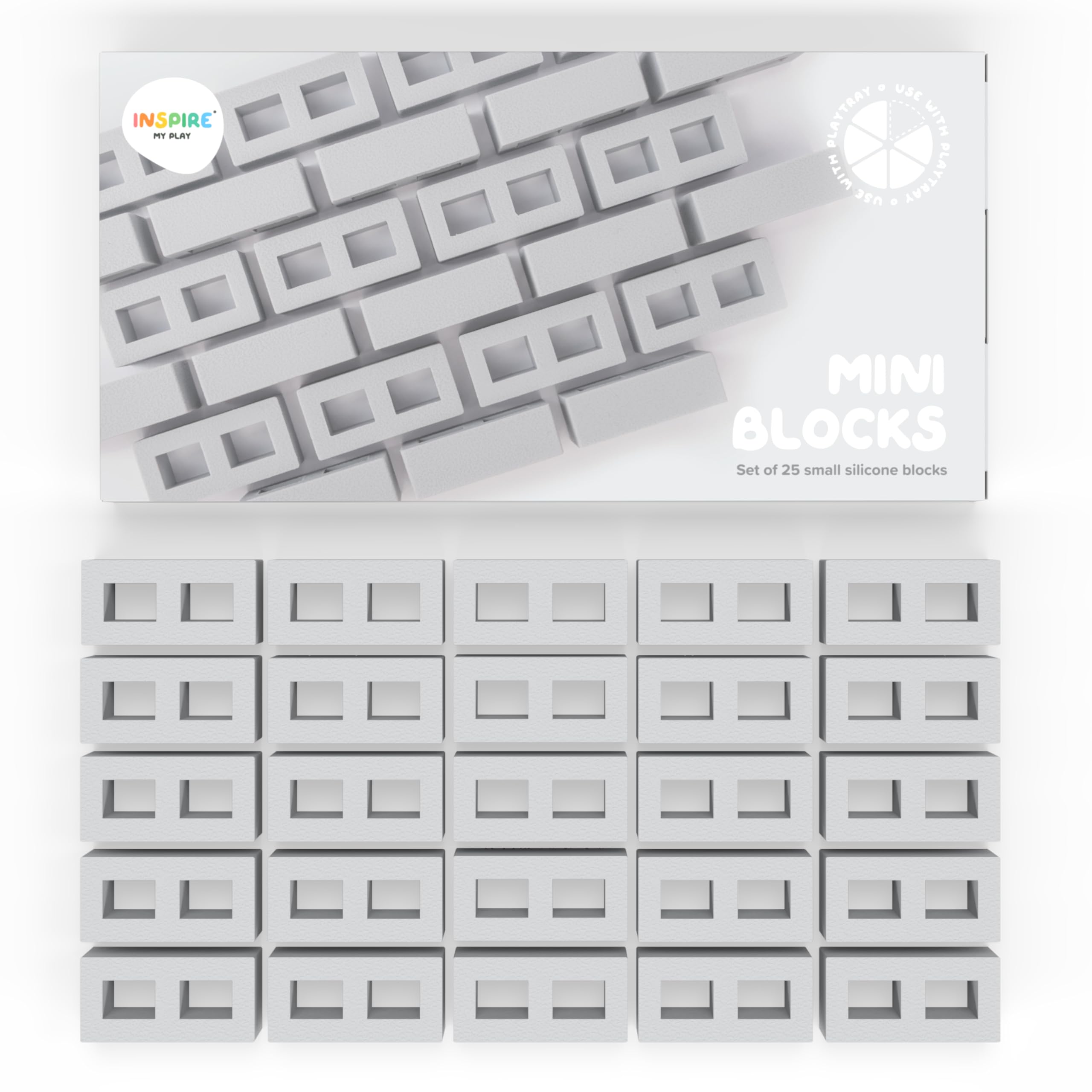 Inspire My Play 25 x Mini Silicone Building Blocks for Sensory Play and Messy Play - Construction Sensory Bin Filler - Creativity for Kids