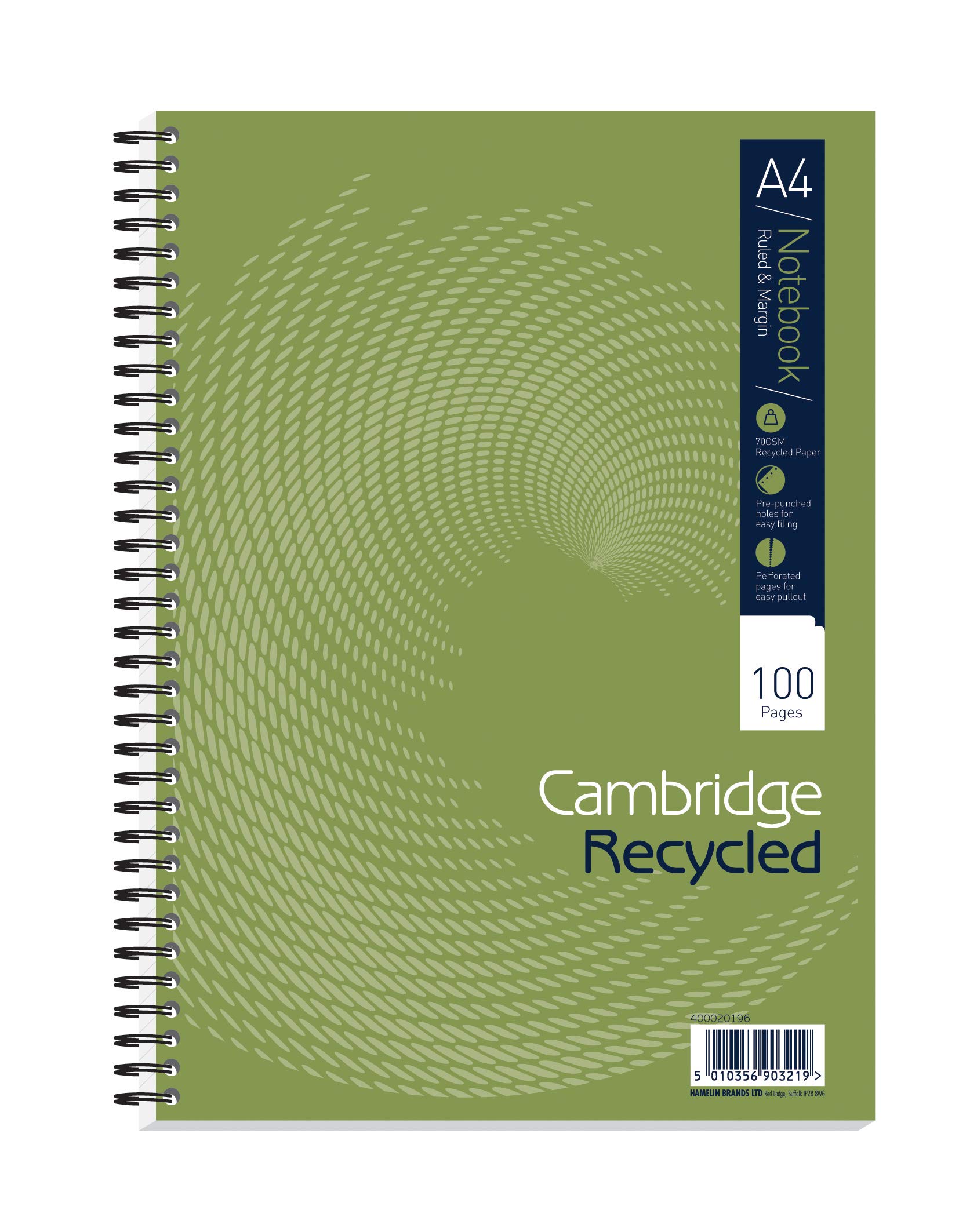 Cambridge Recycled A4 100 Pages Card Cover Wirebound Notebook - Pack of 5,Black