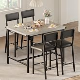 Garvee Dining Table Set for 4 w/Footrest &amp; Backrest, 5-Piece Kitchen Table Set with Corner Protector, Counter Height Table with 4 Upholstered Bar Stools for Apartment, Kitchen, Retro Gray