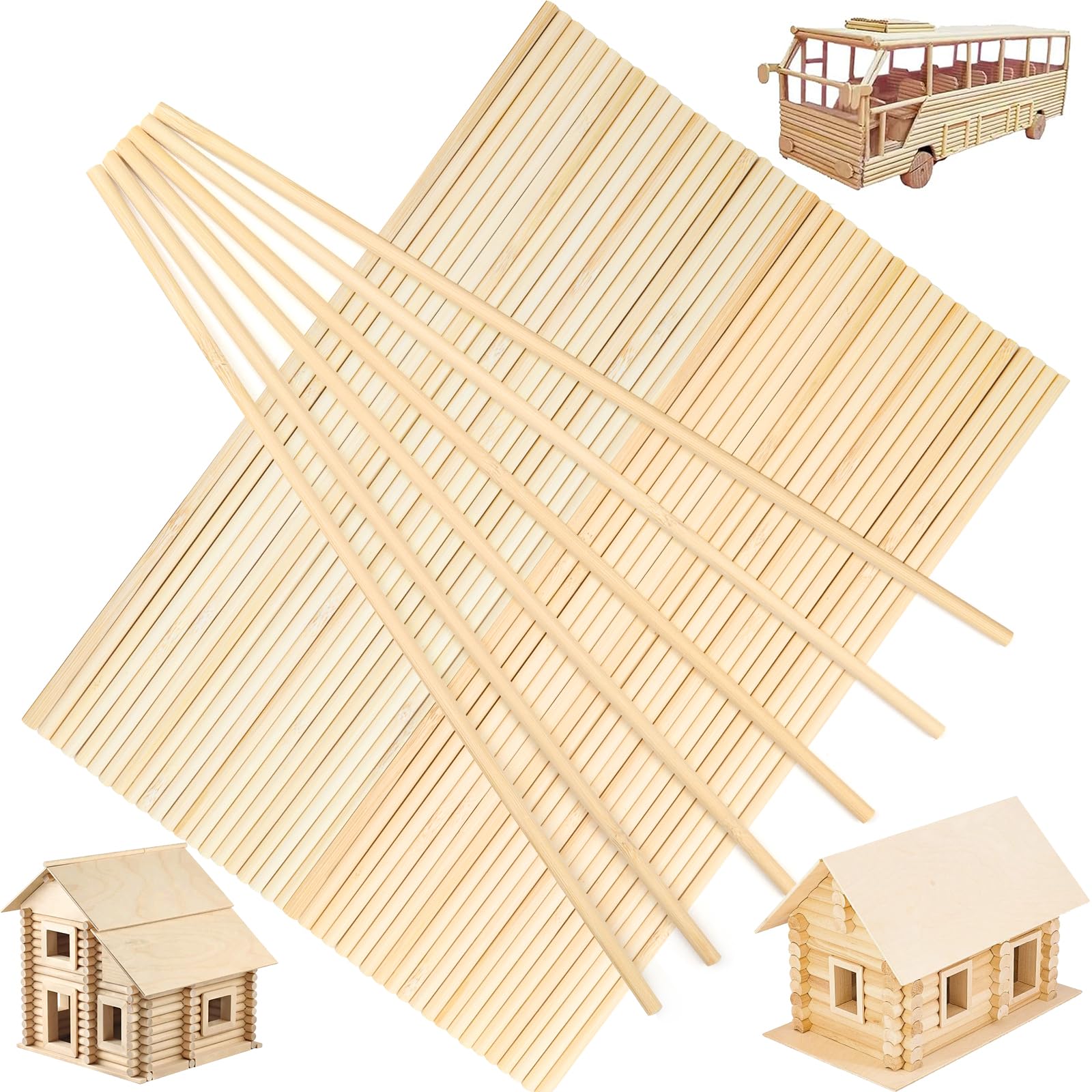 DOITEM 50 Pack Unfinished Natural Wood Dowel Rods Hardwood Sticks for Crafts and DIY (300mm x 5mm)