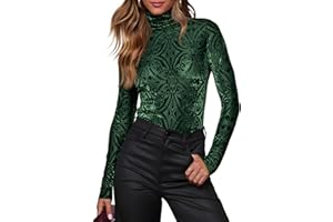 hellobaby Womens Velvet Burnout Slim Fit Tops Turtleneck Long Sleeve Top Semi See Through Elegant Shirts