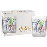 Culver Tropical Decorated Frosted Double Old Fashioned Tumbler Glasses, 13.5-Ounce, Gift Boxed Set of 2 (Pop Art Pineapples)