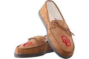 FOCO NCAA Oklahoma Sooners Mens College Team Logo Moccasin Slippers, Tan, XL (13-14)