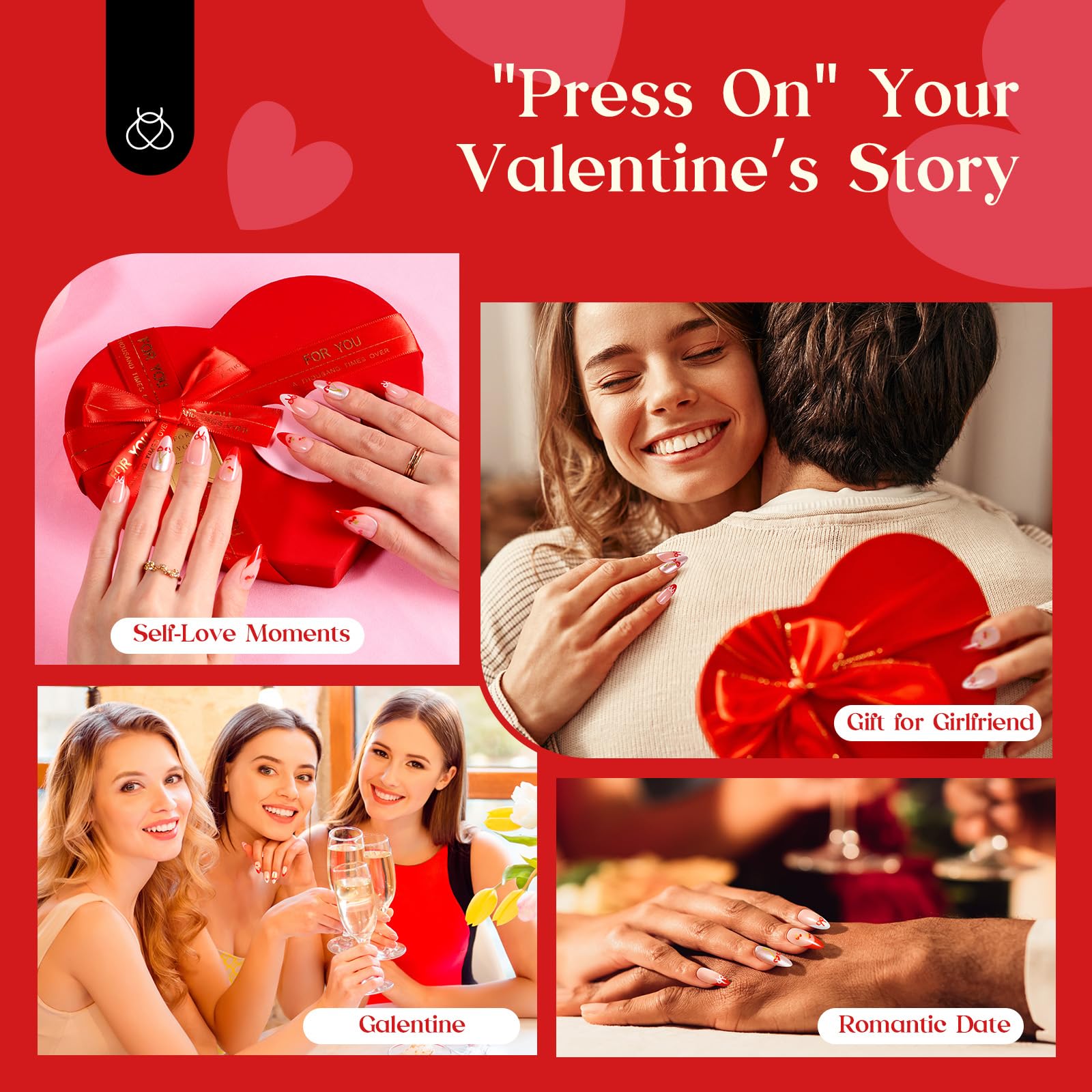 Beetles Cherry Press on Nails：Cherry of Love French Tips Press ons Medium Almond 30 PCS 15 Sizes Pre-Designed Reusable Stick on False Nails with Glue Manicure Gift for Women - Image 6