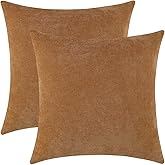 Jeneoo Golden Brown Decorative Throw Pillow Covers Soft Chenille Comfy Square Couch Cushion Cases for Living Room Sofa Decor (Set of 2, 18 x 18 Inches)