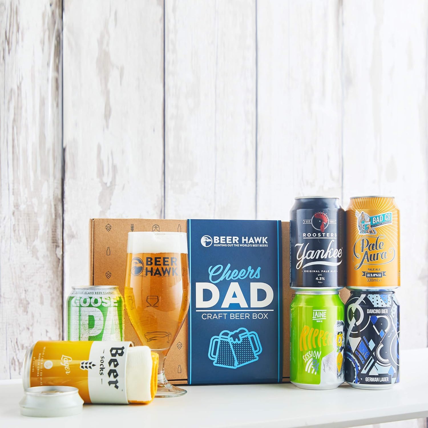 Cheers Dad Craft Beer Gift Set by Beer Hawk with 5 Beer Cans 1 Glass