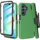 Thousandgear Compatible for Samsung Galaxy A07 2025, Built in Screen Protector, Belt Clip Holster Heavy Duty Defender Case Dustproof Shockproof Protection (Green)