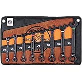 KLEIN TOOLS 69408G Ratcheting Combination Wrench Set, SAE, 8-Piece, 5/16 to 3/4-Inch, Steel Alloy, Foam Pouch, 90-Tooth