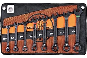 KLEIN TOOLS 69408G Ratcheting Combination Wrench Set, SAE, 8-Piece, 5/16 to 3/4-Inch, Steel Alloy, Foam Pouch, 90-Tooth