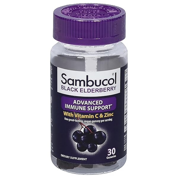 SAMBUCOL BLACK ELDERBERRY GUMMIES – ELDERBERRY WITH ZINC AND VITAMIN C FOR ADULTS, SAMBUCUS ELDERBERRY GUMMIES, IMMUNE SUPPORT GUMMIES – 30 COUNT