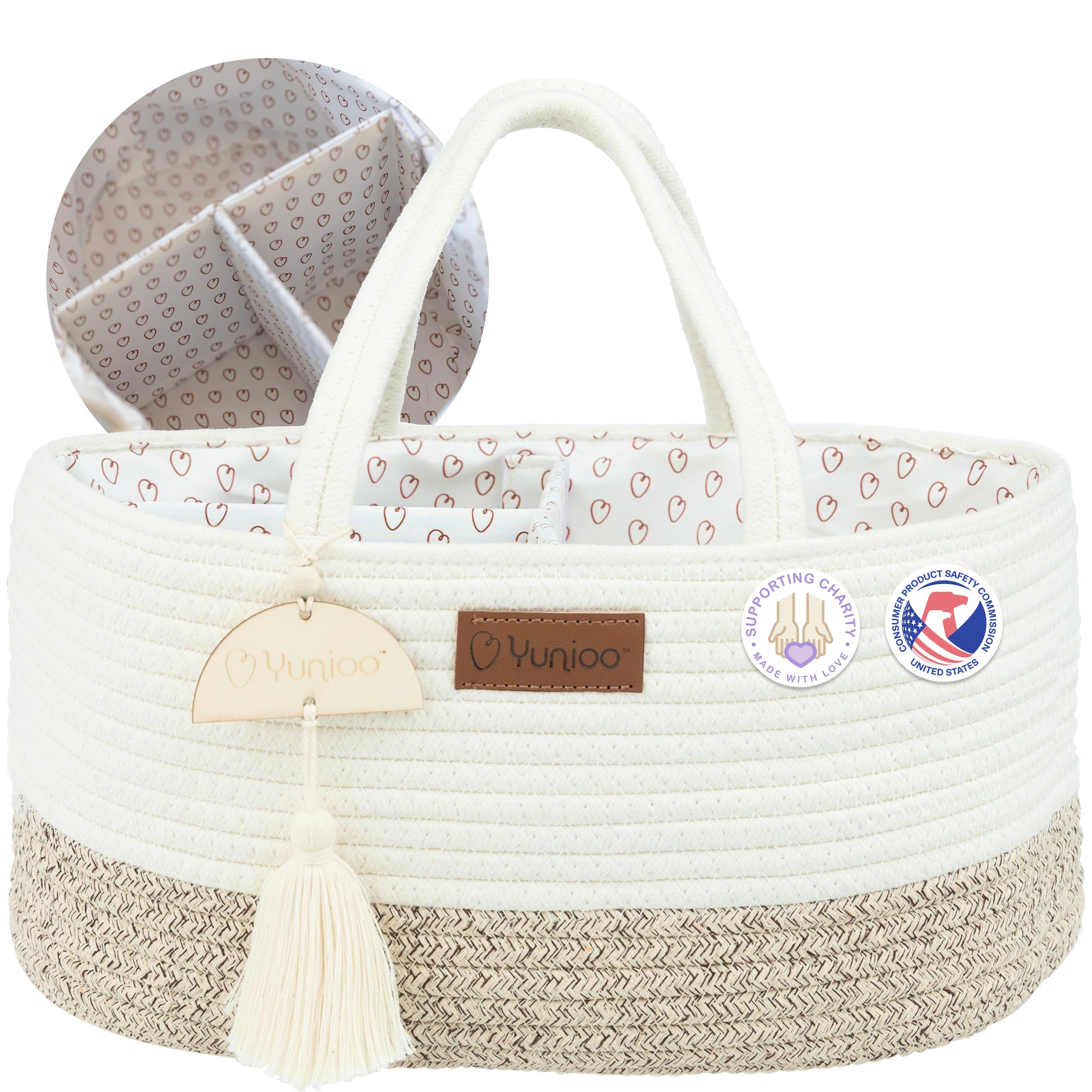 Yunioo Nappy Caddy Organiser, Baby Caddy, Portable Diaper Changing Bag, Nursery Storage Basket with Sturdy Handles, Removable Dividers, Ideal for Baby Shower Gifts & Newborn Essentials