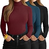 Ficerd Women's 3 Pack Plus Size Thermal Turtleneck Tops Ribbed Long Sleeve Shirts Stretch Slim Fit Base Layer