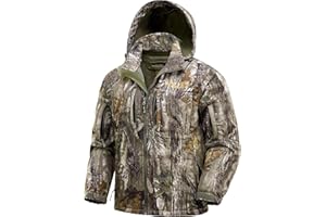 NEW VIEW Camo Hunting Jackets for Men, Warm Fleece Lined Hunting Jacket with Hood, Quiet Water Resistant Hunting Clothes