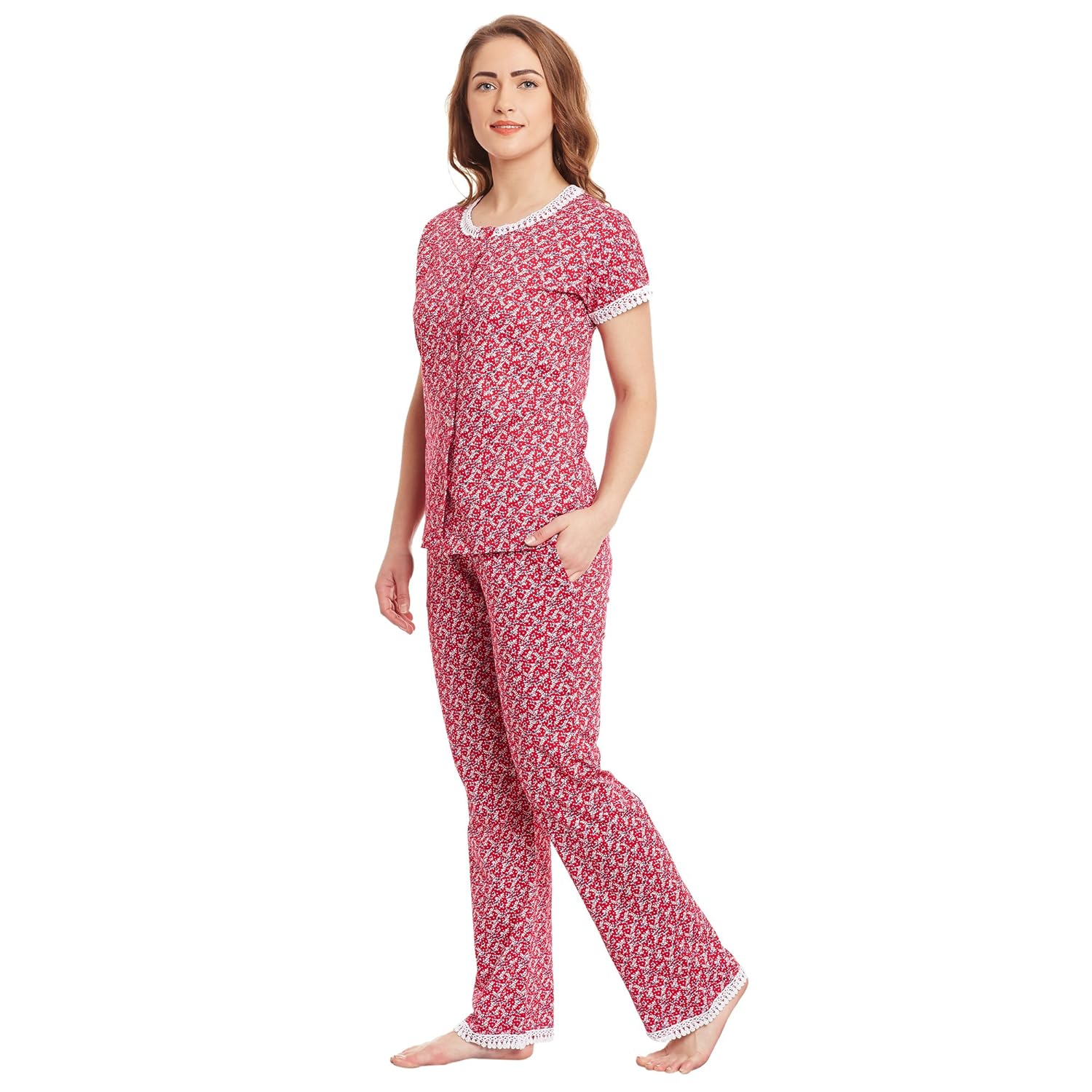 claura women's cotton night suit set (pink)
