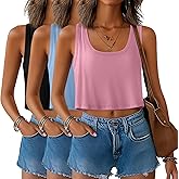 Huukeay 3 Pack Women's Crop Tops Sleeveless Scoop Neck Loose Fit Tank Tops Cropped Workout Tanks Summer Basic Shirts