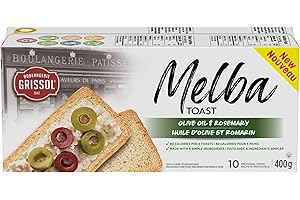 Boulangerie Grissol Melba Toast, Olive Oil & Rosemary - Savoury, Light and Crispy Snack for at Home or On The Go 400g Unit Pa