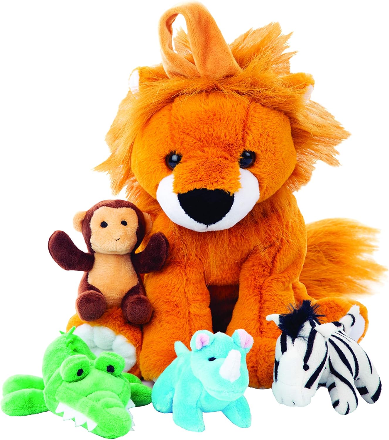 Plush Large Lion Carrier with 4 Mini Plush Animal Sound Toys | Plush Animal Toy Baby Gift | Toddler Gift (Lion Carrier with Animals)