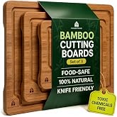 Wooden Cutting Board Set of 3 – Bamboo Wood Cutting Boards for Kitchen | with Deep Juice Grooves & Built-In Handles – Large, 