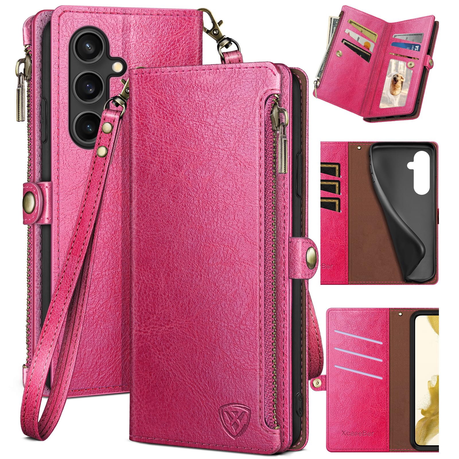 Photo 1 of XcaseBar for Samsung Galaxy S23 FE Wallet case with Zipper Credit Card Holder?RFID Blocking?, Flip Folio Book PU Leather Phone case Shockproof Cover Women Men for Samsung S23FE case Rose Red