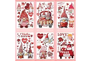 Luvsweets Valentines Day Window Clings - 9 Pcs Vintage Gnomes Window Decals Valentines Day Stickers for Glass Windons Reusable Valentine Decorations for Office Home