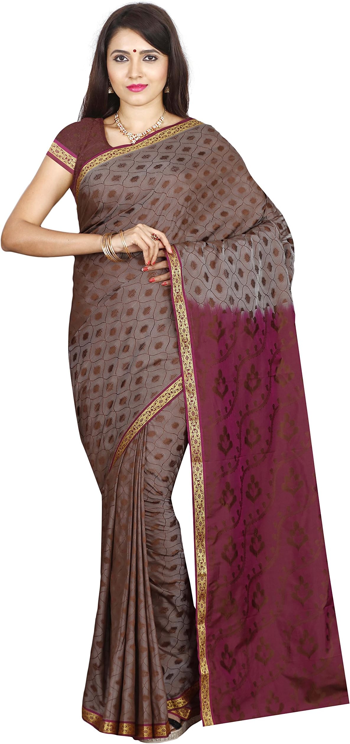 arars Women's Artificial Silk Saree Kanchipuram Style