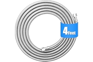 HAOCHEN Refrigerator water line - 4 FT Premium Stainless Steel Braided Ice Maker Water Hose,Food grade PEX Inner Tube Fridge Water Line with 1/4" Fittings for Refrigerator Ice Maker