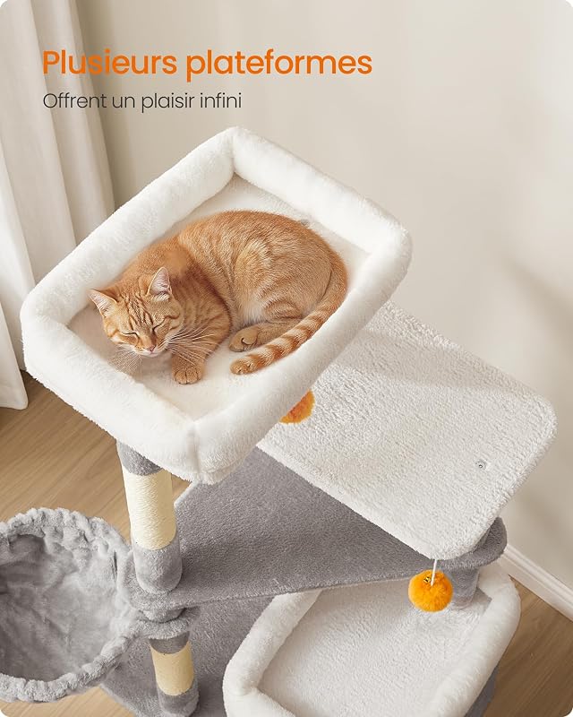 Arbre à Chat 150 cm de Haut, Tour de Jeux à Plusieurs Niveaux